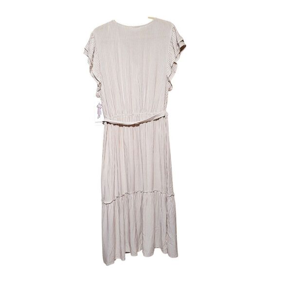 Lucky Brand Tiered Wrap Front Flutter Sleeve Midi Dress Plus XXL Latte Romantic - Picture 2 of 9